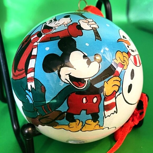 Disney Inside Reverse Painted Glass Christmas Ornament Mickey Minnie Donald Goof - Picture 1 of 12